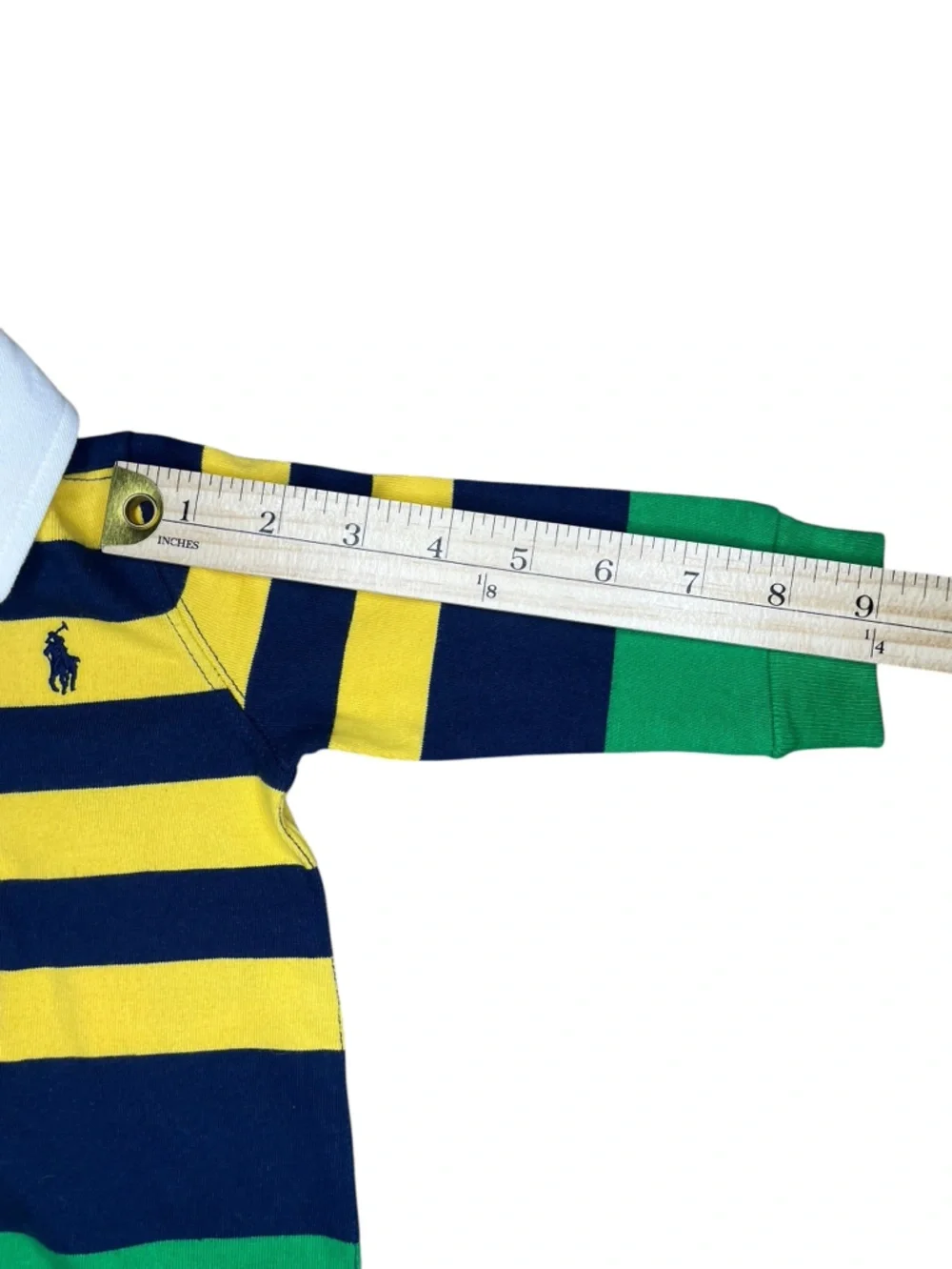 Ralph Lauren Blue, Green, & Yellow Rugby Coverall/Romper- 6 Months